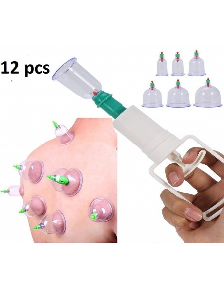 VENTOSATERAPIA 12 COPOS DE VÁCUO COM BOMBA MAQUINAS DE VÁCUOTERAPIA