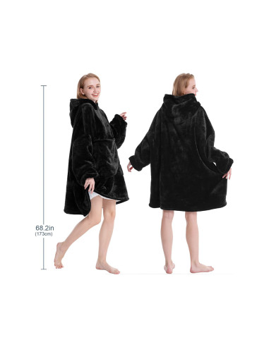 COBERTOR COM MANGAS E CAPUZ PRETO MANTA COM MANGAS