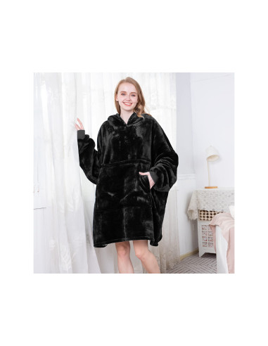 COBERTOR COM MANGAS E CAPUZ PRETO MANTA COM MANGAS